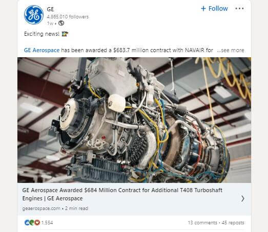 GE linkedin post example