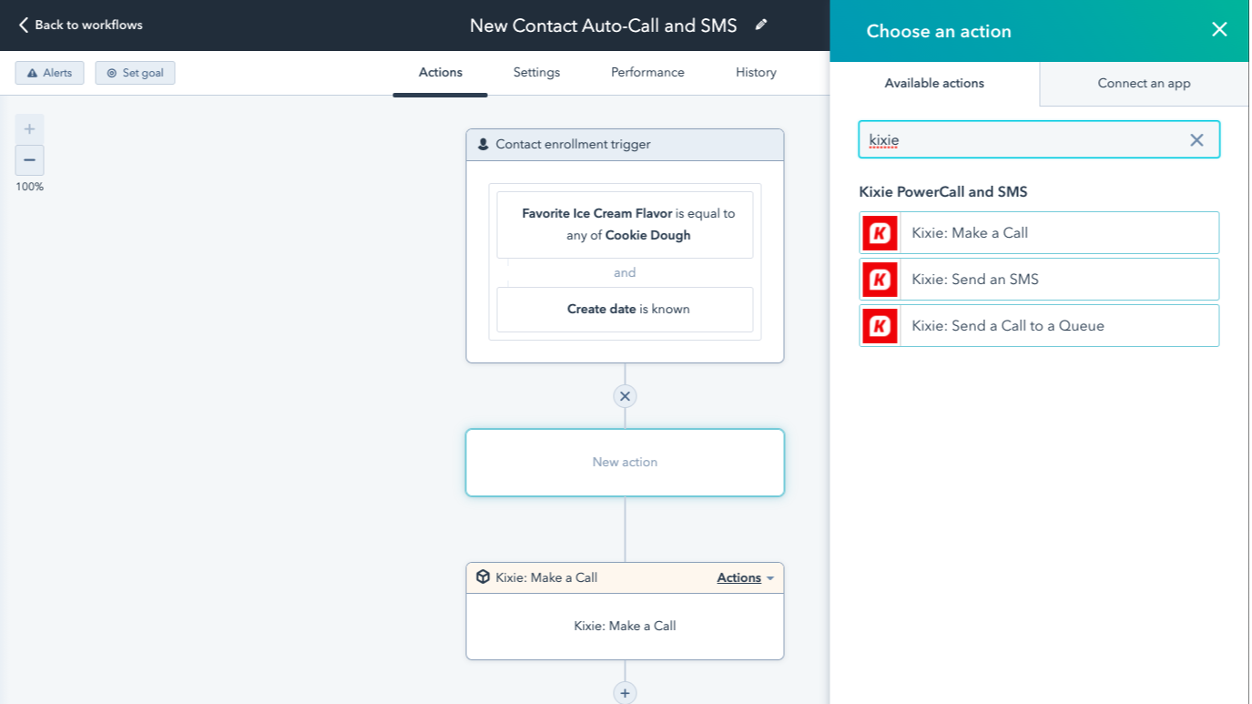 Kixie and HubSpot workflow